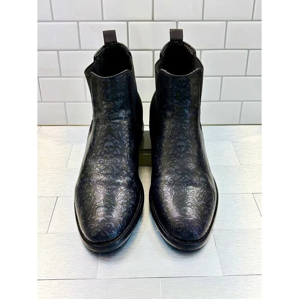 Robert Graham Chelsea boots embossed blue skull/floral RG5567B Men’s Size 9